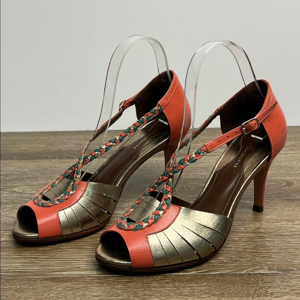 Luiza Perea Metallic Strappy Heels | Brazilian Leather | EU 39 (US 8.5)